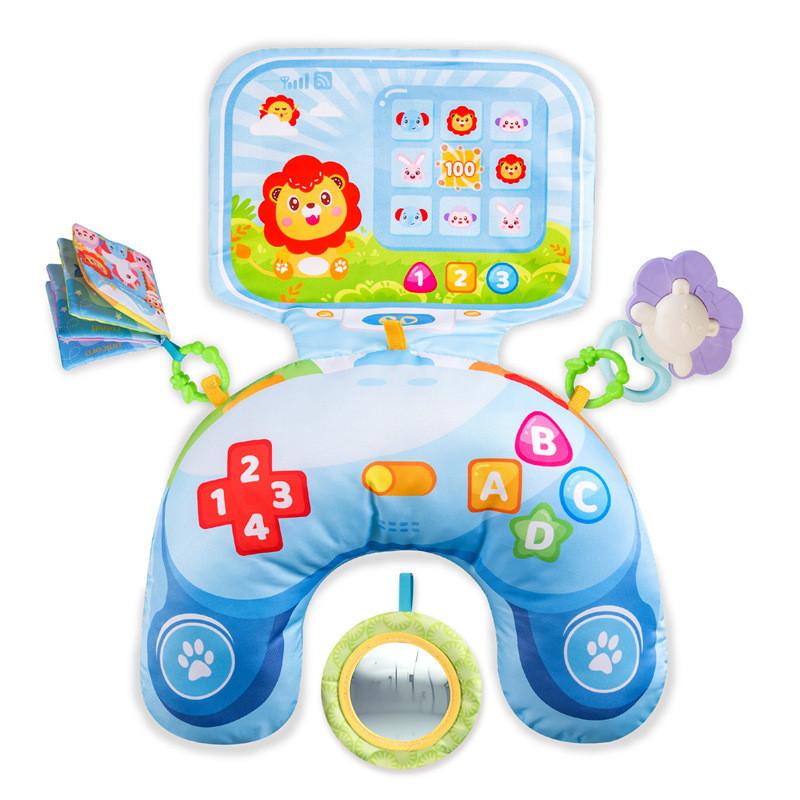Baby Tummy Time Pillow With Fabric Mirror Book And Rattle For Sensory Development