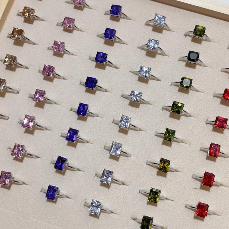 10Pcs Geometric square zirconia ring - Women s simple and retro alloy ring