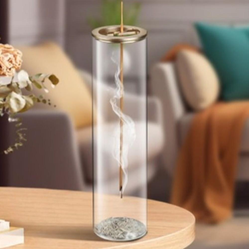 Cylindrical Shape Incense Stick Stand Transparent Minimalist Glass Incense Burner Zen Style Anti-Ash Flying Incense Holder Spa