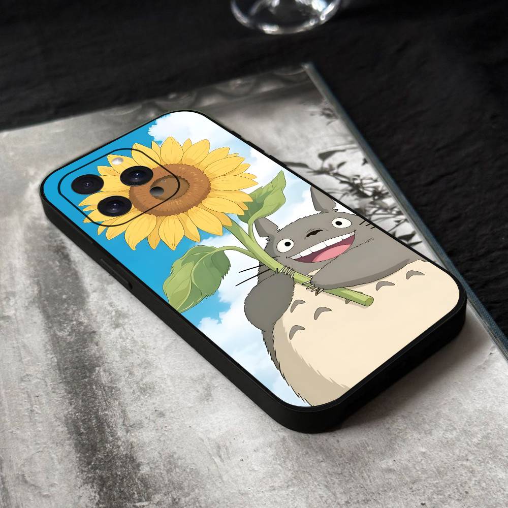 Cartoon T-Totoro Phone Case Black Silicone Soft Shell For IPhone 17 16 15 14 13 12 11 Air Pro Max Plus Hot Sale