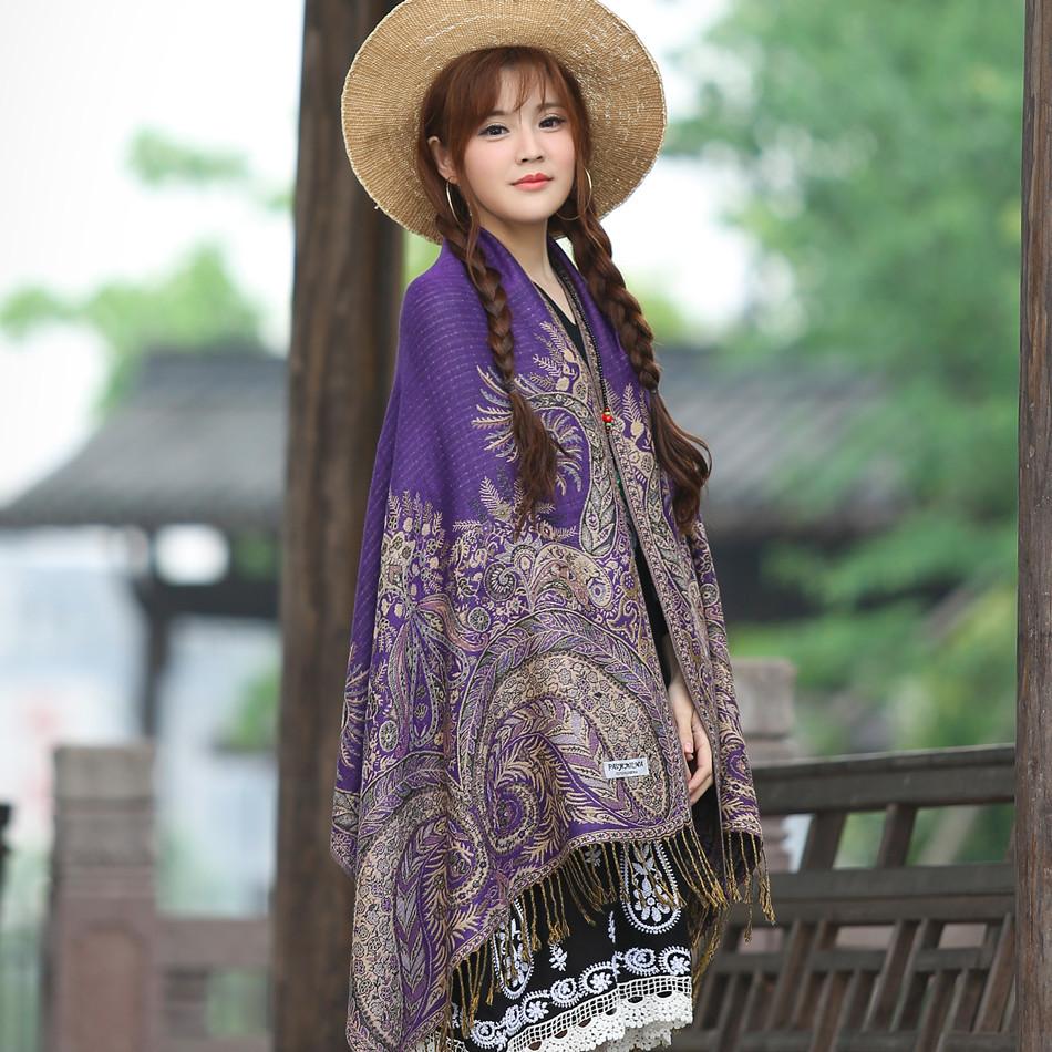 Jacquard tassel shawl spring and autumn thickened large cotton and linen women's shawl scarf dual-purpose