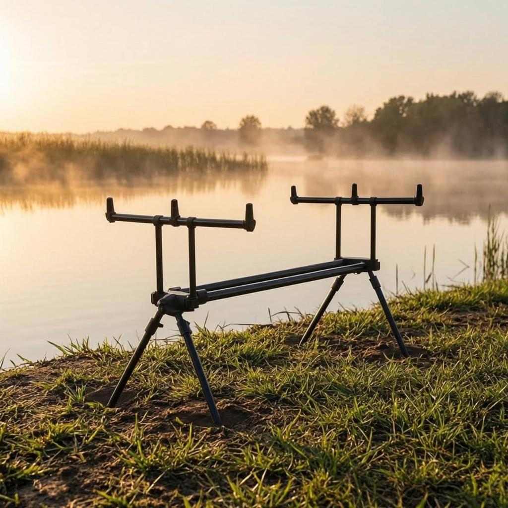3 Rod Holder Stand Collapsible Telescopic Fishing Rack Adjustable Height