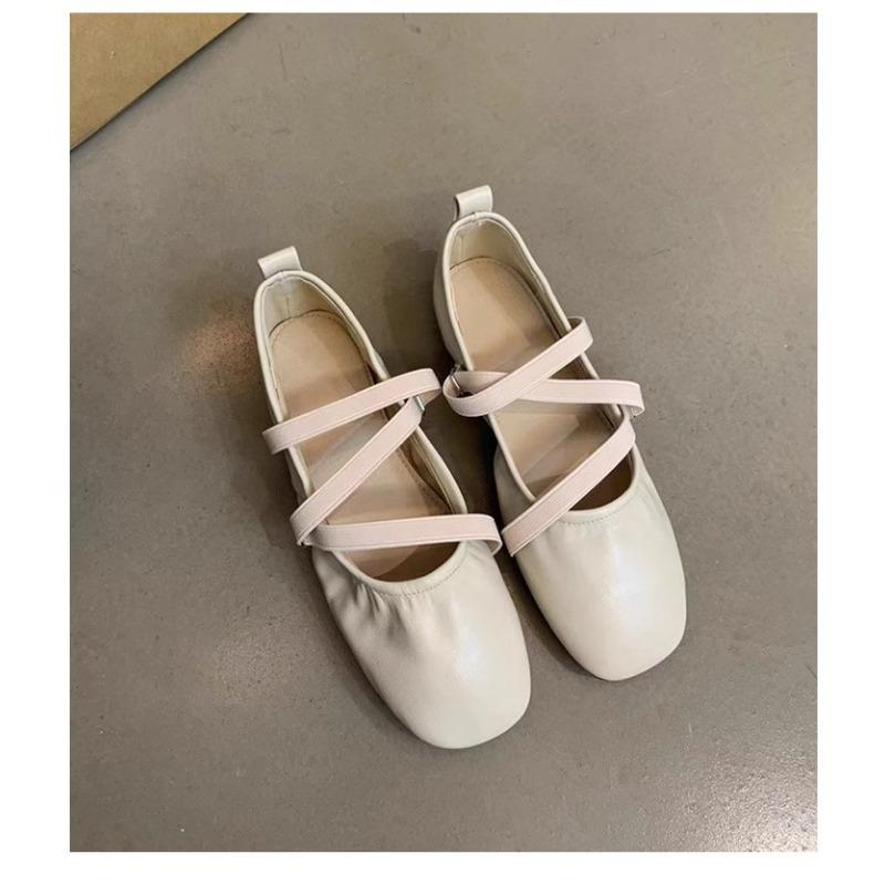 Fashion New Style Spring Ballet Flat Shoes Women Comfy Leather Shoes Women Luxury Square Toe Flats Mary Janes Ladies Shoes Double Buckle