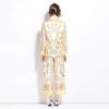 Spring Autumn Fashion Designer Print Runway 2 Piece Set Women Lapel Shirt And Elastic Waist Pocket Pant Suit