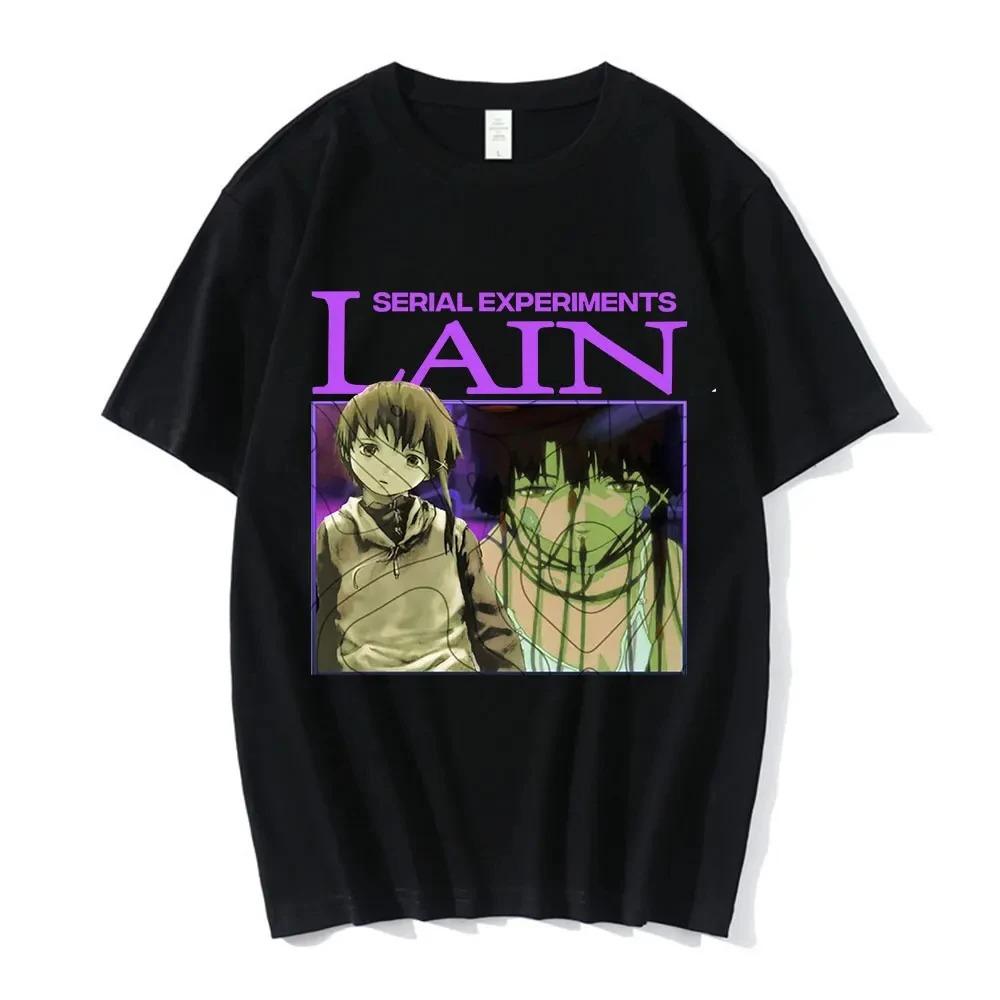 Serial Experiments Lain Gothic Manga Panels T-Shirt, Unisex Cyberpunk Anime Streetwear Tee, 100% Cotton Casual Short Sleeve Top