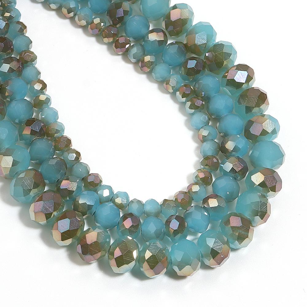 4/6/8mm Faceted Crystal Beads Lake Blue Glass Loose Spacer Beads For Jewelry Making DIY Handmade Bracelet Necklace Accessories