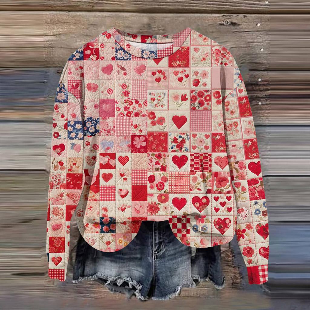 Women's Fashion Printed Long Sleeve Loose Round Neck Sweatshirt Top Fall