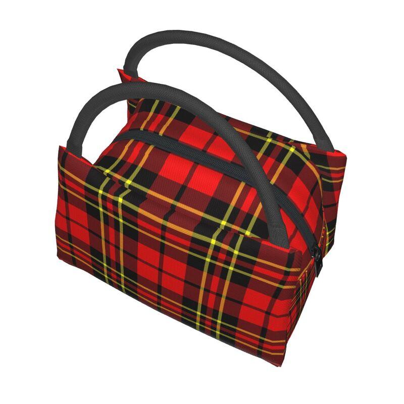 Red Black Tartan Check Scottish Thermal Lunch Bag Women Large Insulated Cooler Bento Tote Bag for Picnic Work Reusable Lunch Box