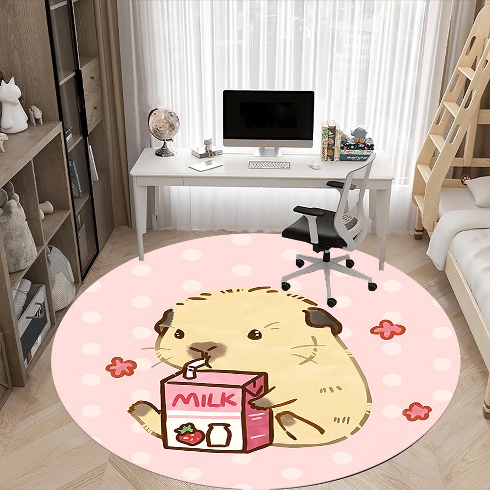 1pc Hamster Milk Office Round Rug, Carpet for Office, Gaming, Lightweight Round Floor Mat yy260205092
