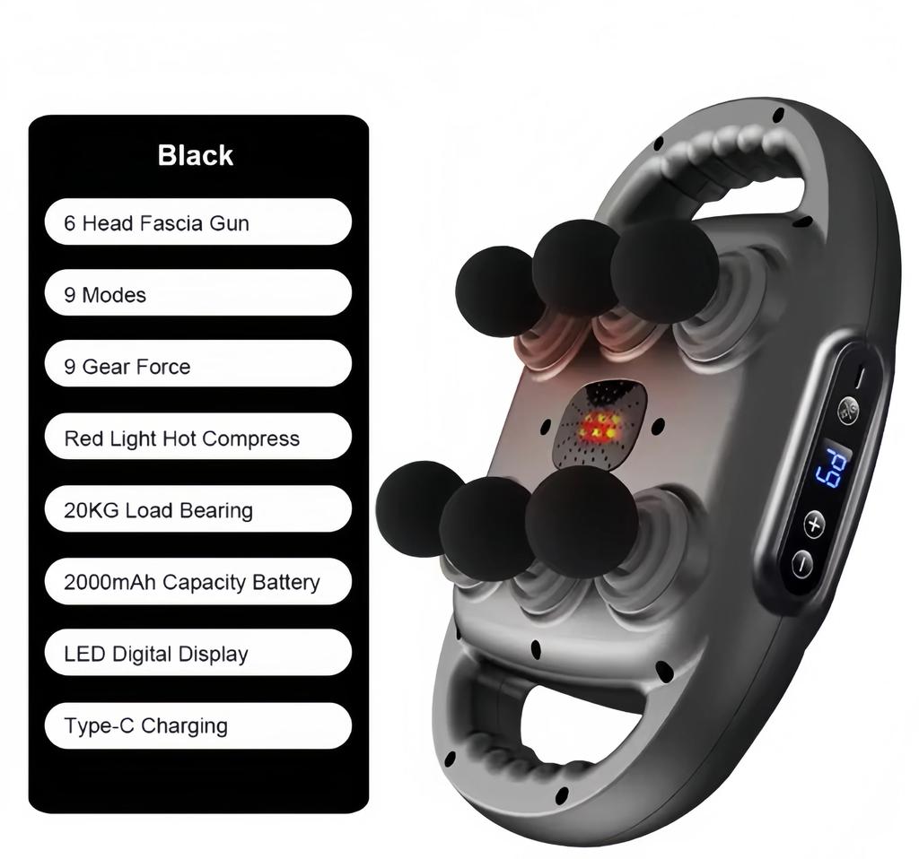 Fascia Gun Muscle Massager Gun High Frequency Back Waist Massage Machine Six-Head Body Shoulder Professional Fascia Massage Gun