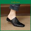 Outer Woman Wear Womens Mules Square Closed Toe Slippers Cowhide Lazier Flats Genuine Leather Simple Style Soft Mule Flat Shoes