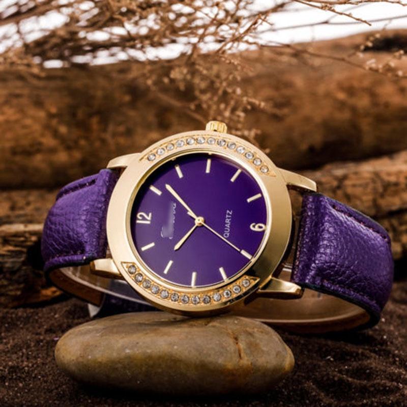 Elegant Fashion Women Crystal Artificial Leather Quartz Analog Luxury Wrist Watches