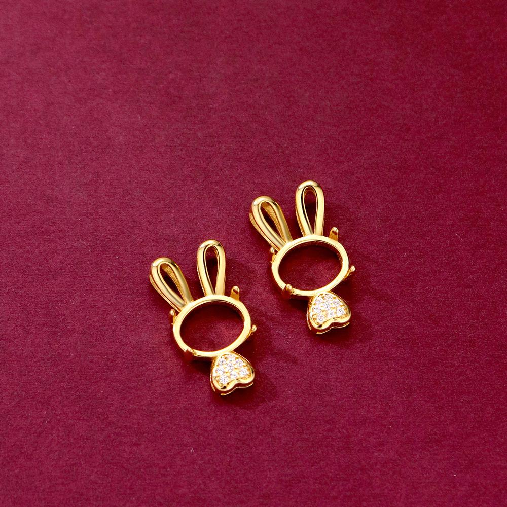 Gold-Plated 925 Sterling Silver Egg-Shaped Rabbit Pendant with Prong-Set Unset Setting, Handmade Exquisite Light Luxury 7x9 Fashion Style.