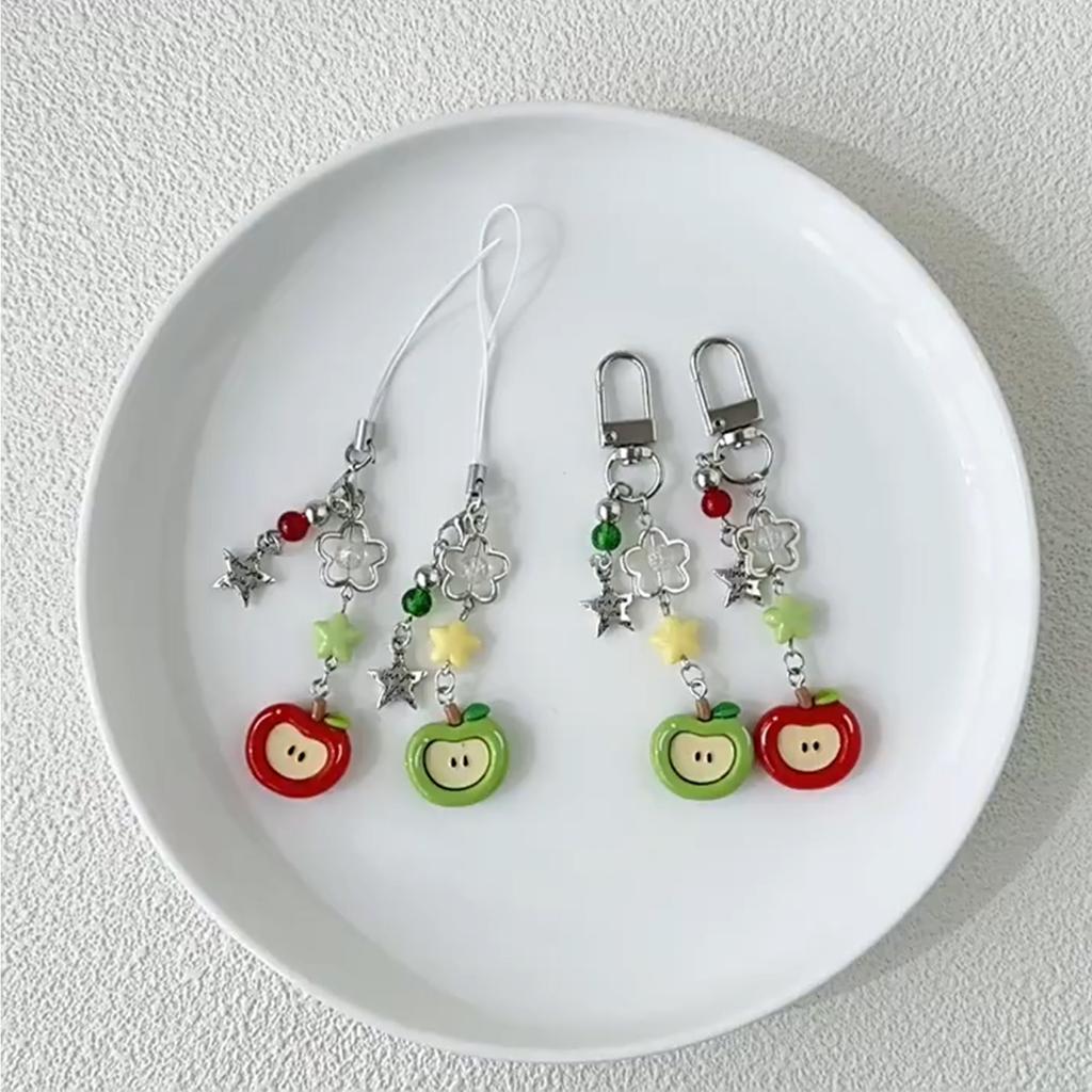 Eleganter Handy-Anhänger Lanyard Bunte Frucht Perlen Schlüsselanhänger Stilvoller Schlüsselring Modischer Taschen-Handtaschen-Anhänger für Frauen Mädchen
