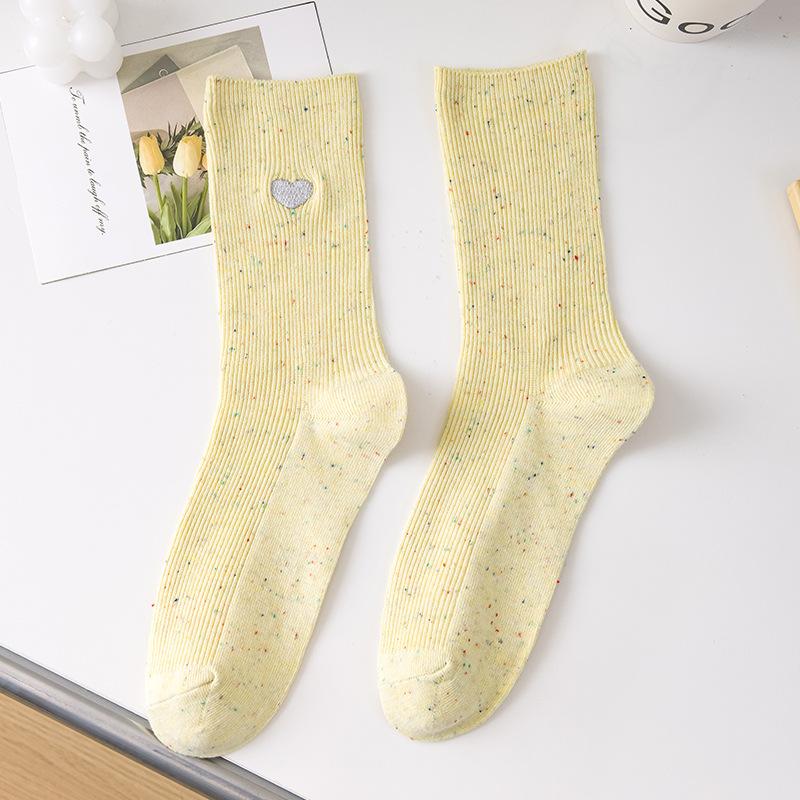 Lady Spring and Autumn Embroidery Solid Color Thin Love Point Yarn Polka Dot Tube Cotton Socks
