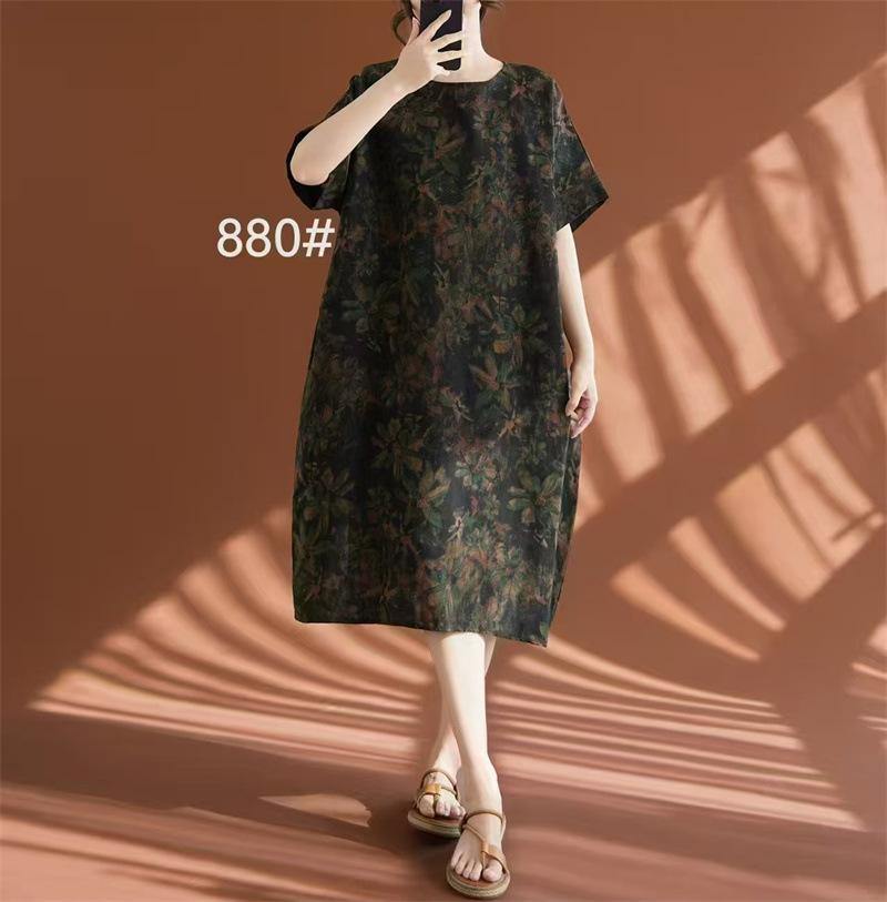 Real Shot 2026 Summer New Large Size Women's Clothing Fat MM Linen Cotton Linen Retro Literary Ethnic Style Casual Dress