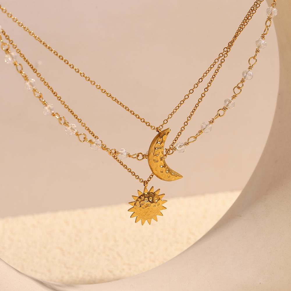 MamacitaSlay Classic Hammered Texture Star Sun Pendant Handmade Beads Three-Layer Stacked Necklace Women's jewelry on the neck