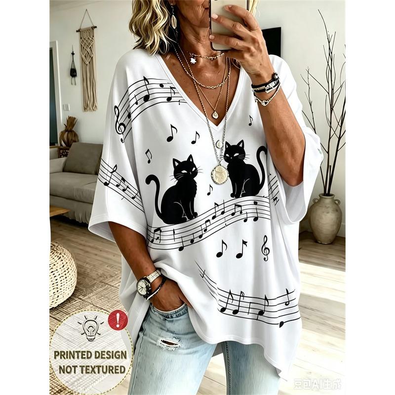 T-shirt da Donna Taglie Forti Scollo a V Maniche a Pipistrello Stampa Etnica Boemia Top Largo Estivo Comodo Traspirante Quotidiano Casual Stile Modellante