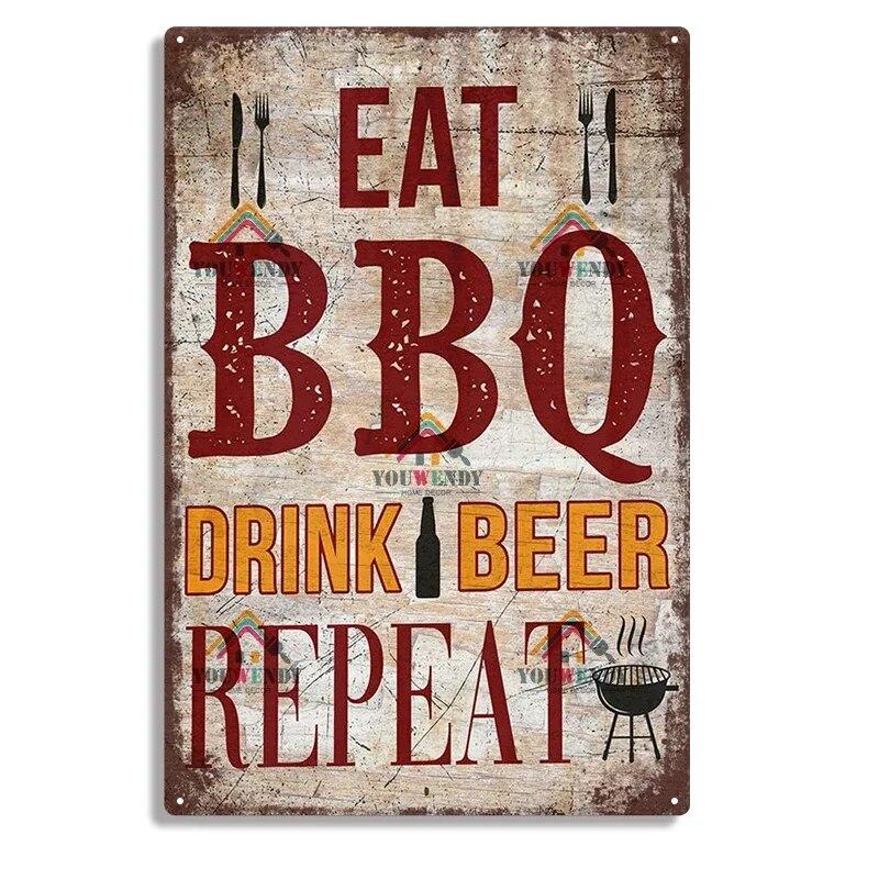 Hisun Tin Sign Retro DADS BBQ Metal Tin Signs Decorative Plaque Wall Decor for Barbecue Bar Pub Kitchen Party Zone Vintage Metal Plate
