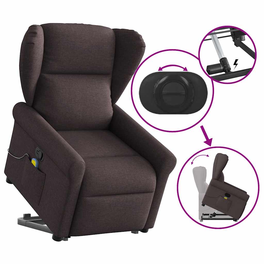 Massage Chair with Rising Function Dark Brown Fabric