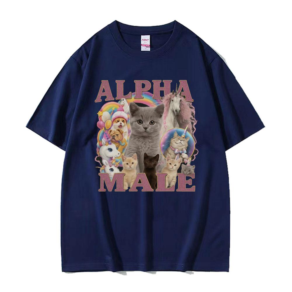 Alpha Male Funny Kitten Cat Meme T Shirts Unisex Fashion Cute Kawaii Unicorn Rainbow T-shirts Men Fashion Summer Comfort T Shirt