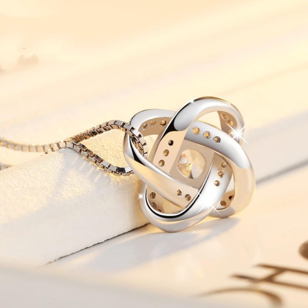 Zircon Studded Clover Pendant Necklace Trendy Silver Jewelry for Women