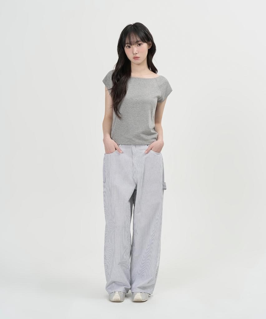 TOFFEE WOMEN W Striped Carpenter Pants (Black)