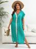 Plus Size Hand-Crocheted Color Block Deep V Slit Beach Cover-Up Dress