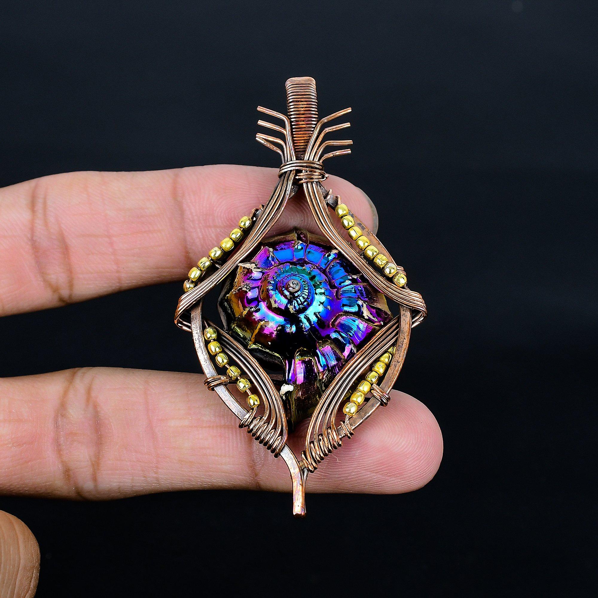 

Aura Shell Pendant Gemstone Handmade Jewelry, 999 Copper Wire Wrapped Pendant, Gift For Wife Jewelry 2.55 Inches