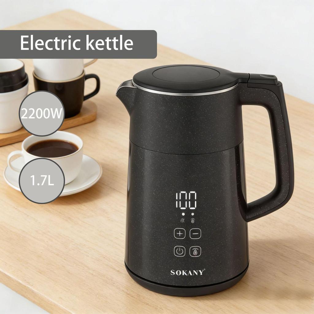 European Standard 2200W Electric Kettle, 1.7L Capacity, Touch Screen, 304 Stainless Steel, Rapid Heating.