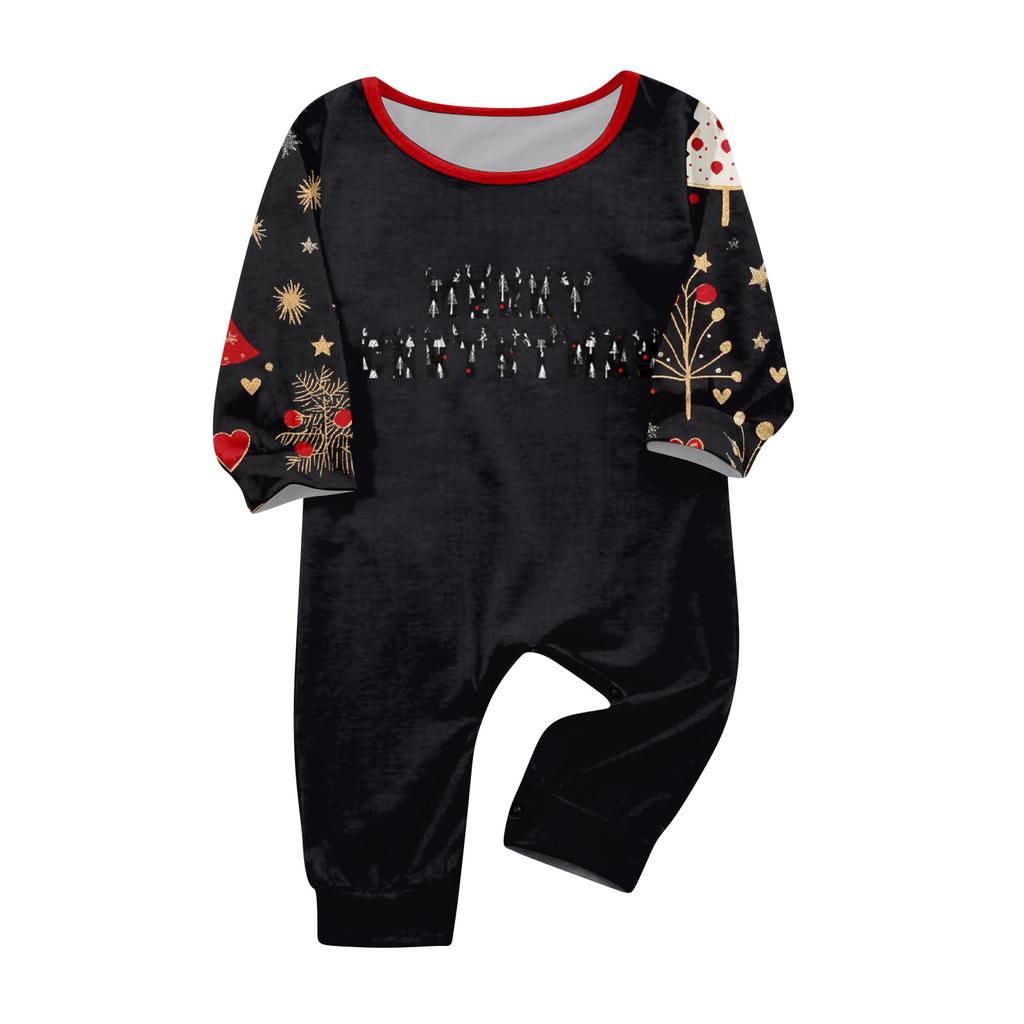 Family Matching Christmas Print Neck Long Sleeve Pajama Set with Pants