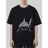 Black Oversized T Shirt with Shark Pattern and Stars Print for Casual Wear