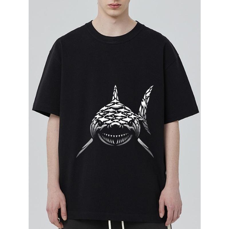 

Черная футболка оверсайз с рисунком акулы и принтом звезд для повседневной носки XXXXL