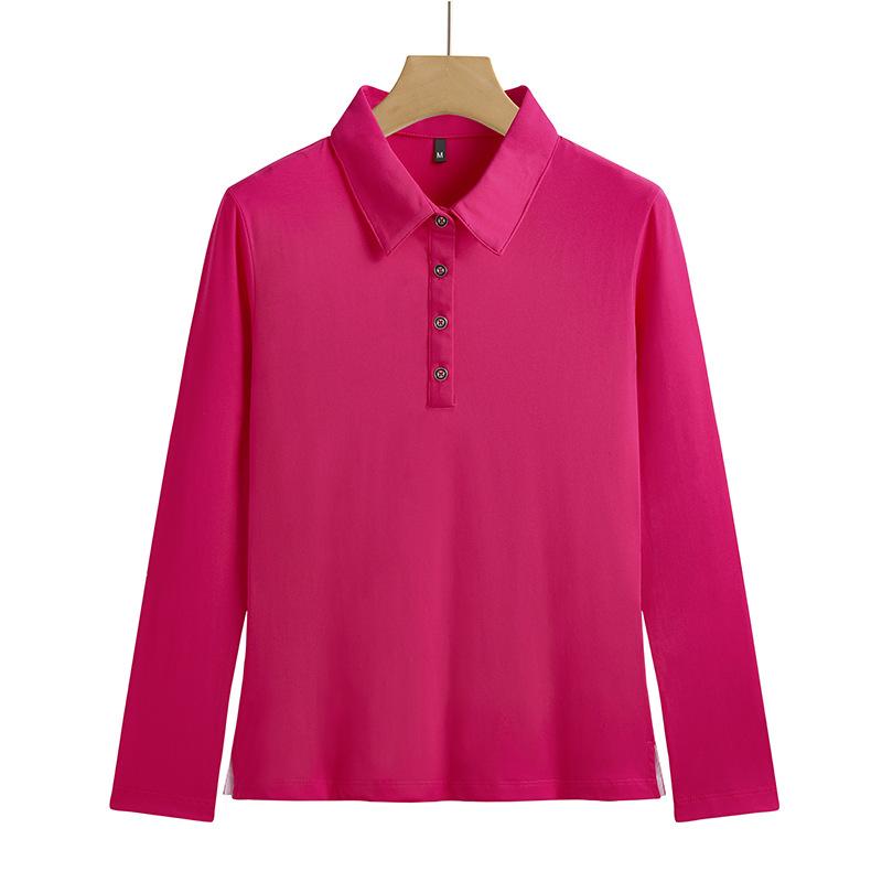 Women's Slim Long Sleeve Polo Neck T Shirt - Simple Solid Color Sports Leisure Business Anti-wrinkle Soft Elastic Wrinkle-resistant Long Sleeve
