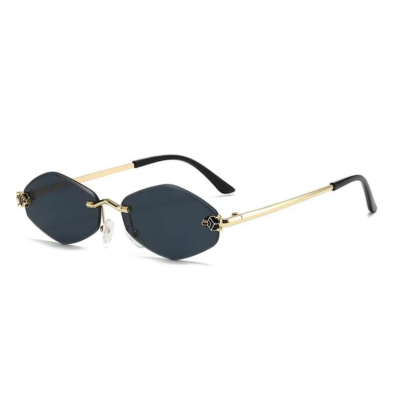 Ashion Small Polygonal Sunglasses For Women Luxury Brand Rmless Brown Rhombus Sun Glasses Woman Vintage Metal Shades Eyewear