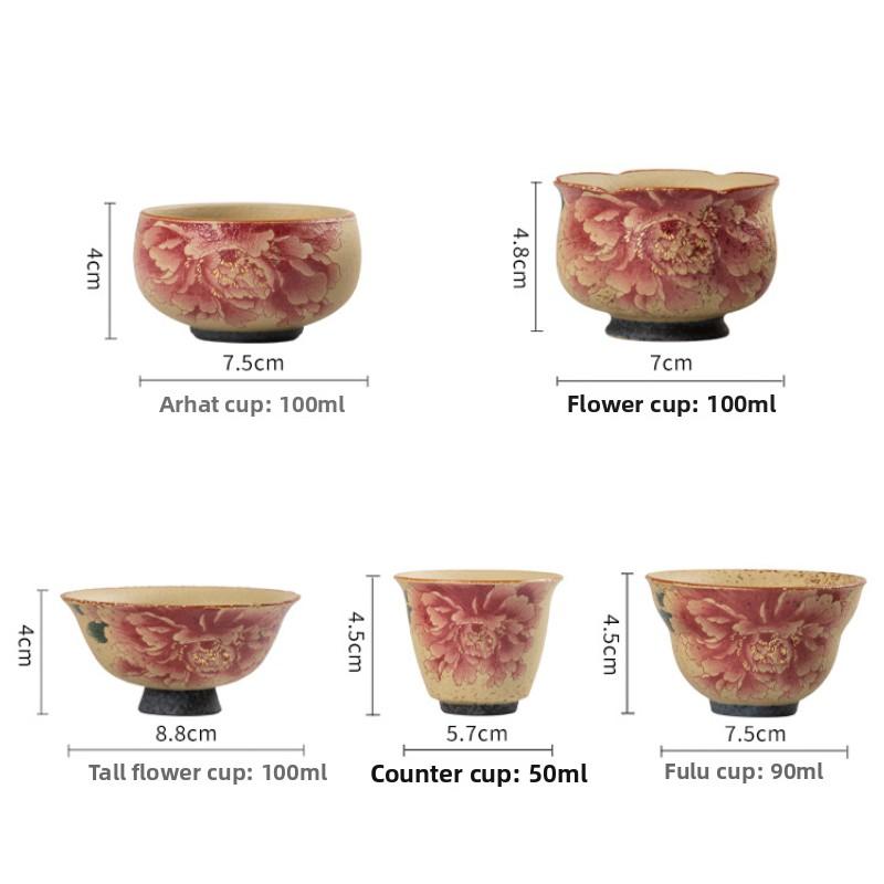 Ceramic master cup old retro peony small single tea cup household high-end tea set tea cup