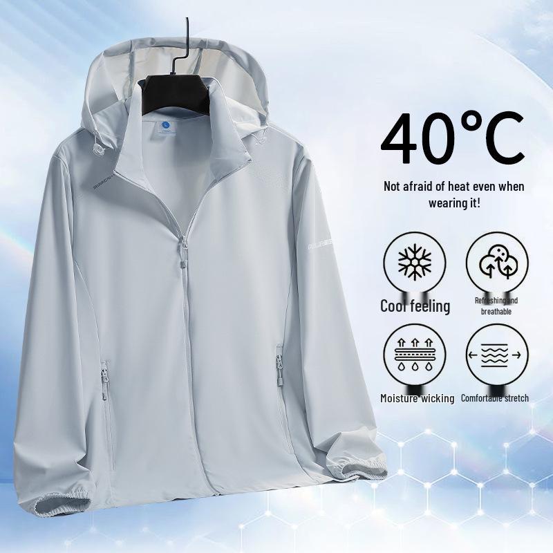 Men's Summer Hooded Ice Silk UPF50+ Sun Protection Jacket for Outdoor Fishing
