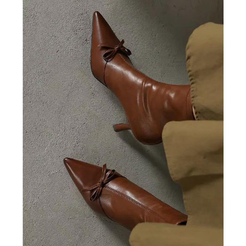 Shoes for Women Fashion Zipper Women's Boots Autumn Pointed Toe Solid Sexy Dress Short Barrel Stilettos or Thin Heels Boots
