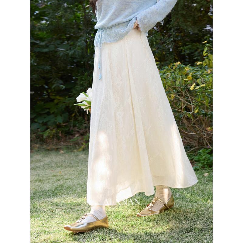 French Style Apricot Mesh A-Line Skirt S