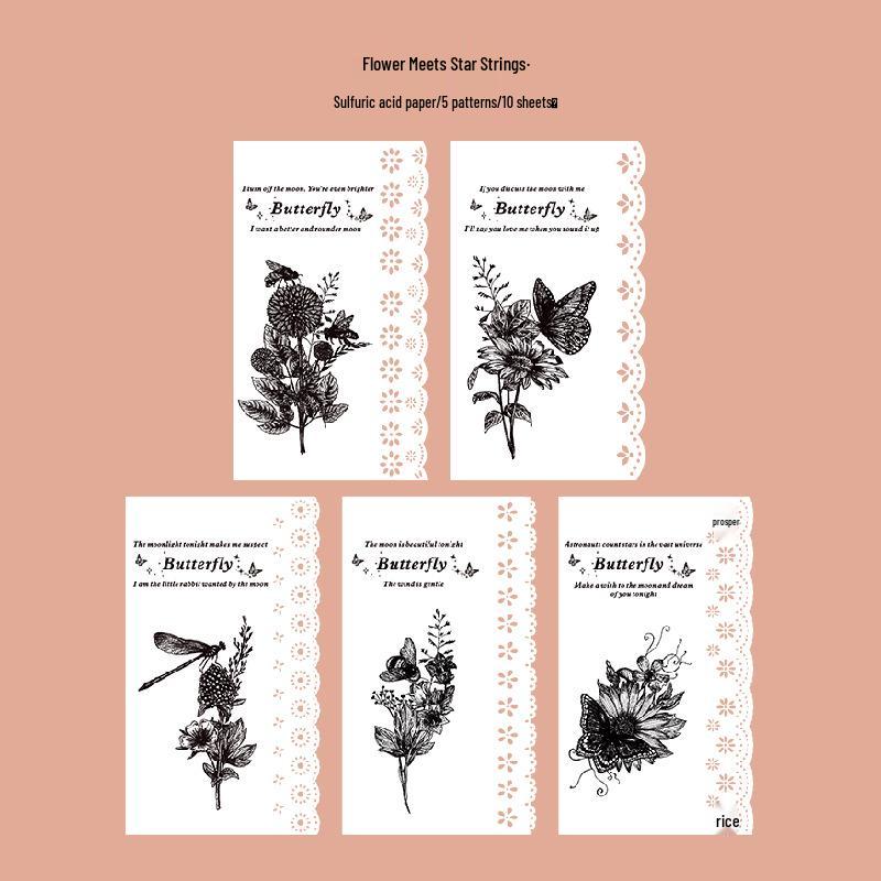 Beautiful Day Floral Retro Lace DIY Journal Decoration Set - 10 Sheets Included