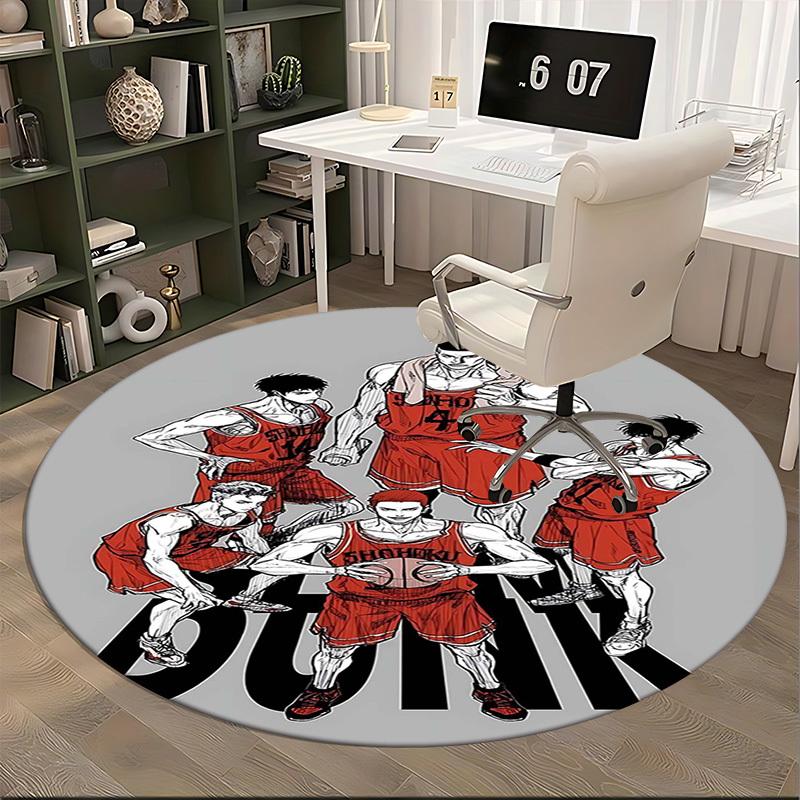 1pc Slam Dunk Basketball Team Round Carpet - Anime Design Chair Mat for Office, Home Decor, Gaming Room, All Seasons