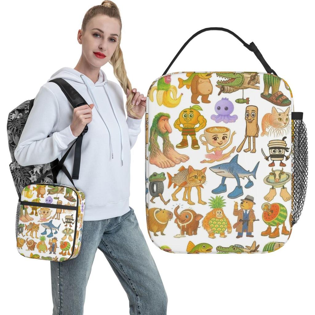 Italian Brainrot Meme Funny Animals Lunch Bag Casual Lunch Box Office Portable Thermal Tote Handbags For Child Print Cooler Bag