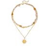 Stainless Steel Sun Pendant Layered Chain Double Stacked Neck Chain 18K Gold Plated Necklace  Beach