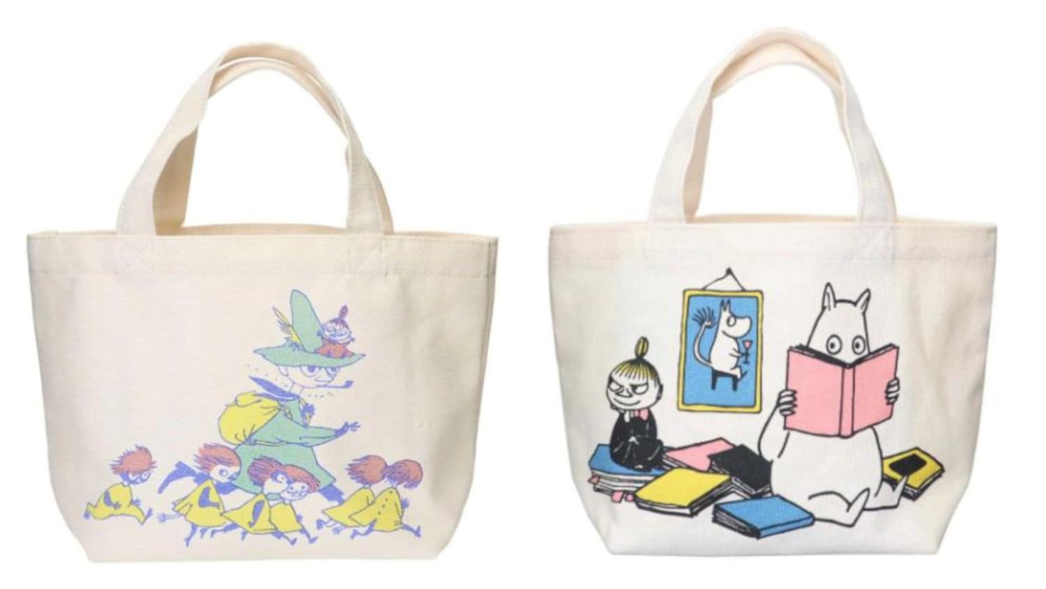 

Moomin gusseted cotton bag set of 2 (Running Snufkin/Reading)