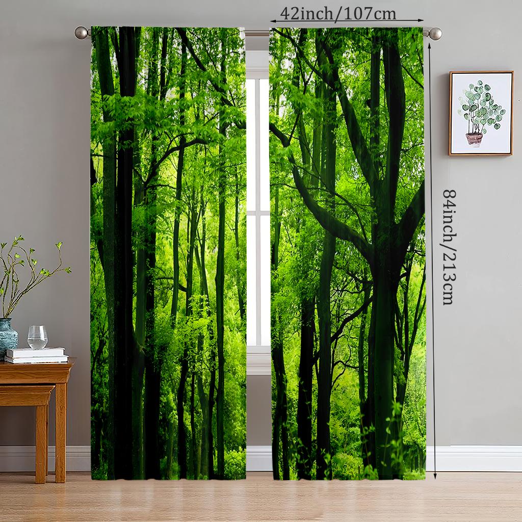

2pcs- Green simulated forest polyester curtains, pole bag curtains 42 * 84, bedroom, living room, family room decoration 14Wx39L(35x100CM)x2
