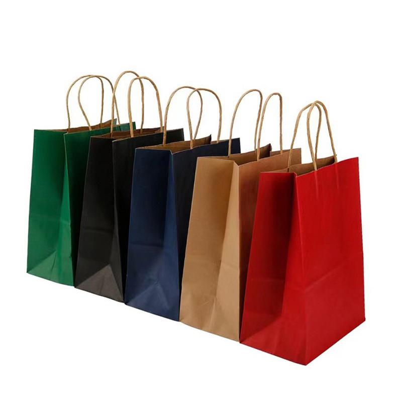50Pcs Kraft Paper Bag Plain Rope Handle Hand Bag Gift Bag Paperbag For Christmas/Party/Shopping/Retail Business Use