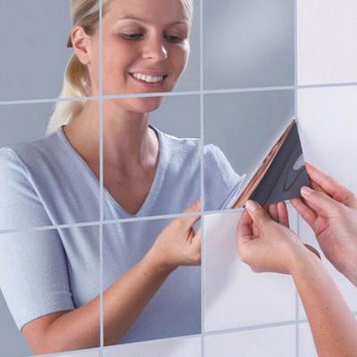 9 Pcs Decorative Mirror Foil Wall Stickers Self-Adhesive Furniture Films Square PS High Quality