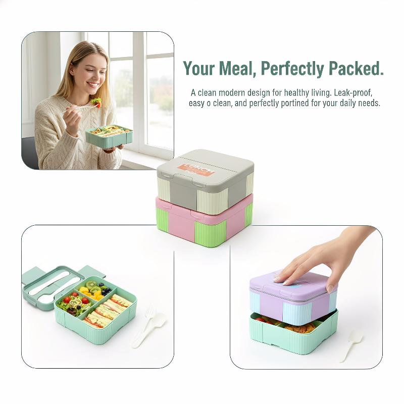 Doge Kids Bento Lunch Box Portable with Utensils 3 Compartment Microwave Safe Food Container for School Picnic
