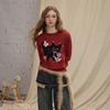 unifree Kitty Jacquard Color-Block Round Neck Sweater