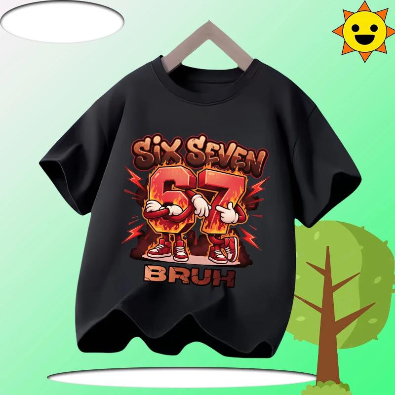67 Six Seven Italian Brain Rot Math Joke T-Shirt Funny Casual Short Sleeve Round Neck Tops Summer Comfortable Children's T-Shirt